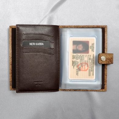 Обкладинка комбінована для паспорта і прав Neri Karra з натуральної шкіри 0031.2-16.02 коричнева